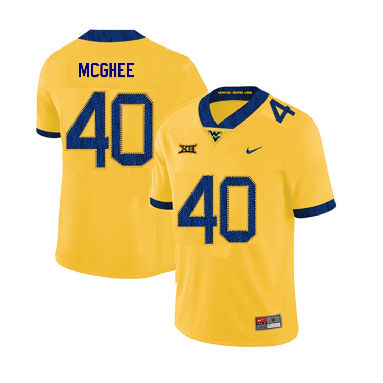 2019 Men #40 Kolton McGhee West Virginia Mountaineers College Football Jerseys Sale-Yellow